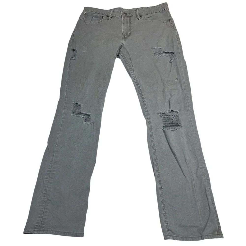 Levi's 511 Slim Fit Jeans Mens 34x32 Gray Stretch Distressed‎ Denim